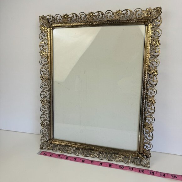 Vtg Gold Ornate Swirls Picture Wall Frame Metal Glass Broken Stand on Back READ - Picture 1 of 11